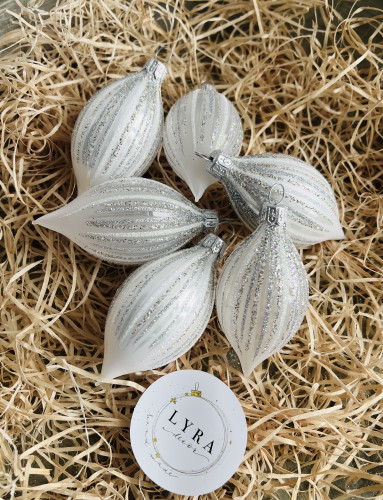 Vianočné lúče - perleťovo strieborná - olivy 6ks