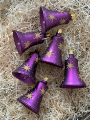 Hviezdičky - fialová so zlatou - zvončeky 6ks