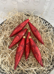 Ornament zlatý na červené - rakety 6ks