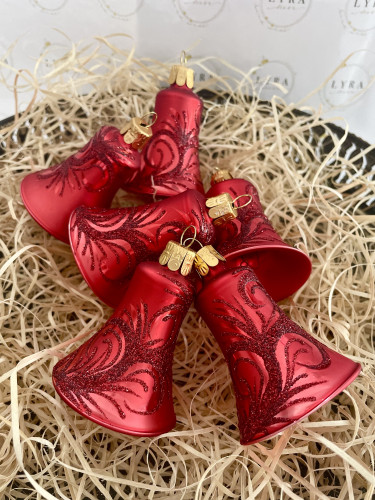 Ornament zlatý na červené - zvončeky 6ks