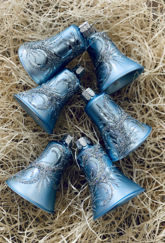 Ornament strieborný, svetlo modrá - zvončeky 6ks