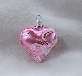 Ornament biely - ružové srdce
