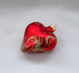 Ornament zlatý na červené - srdce